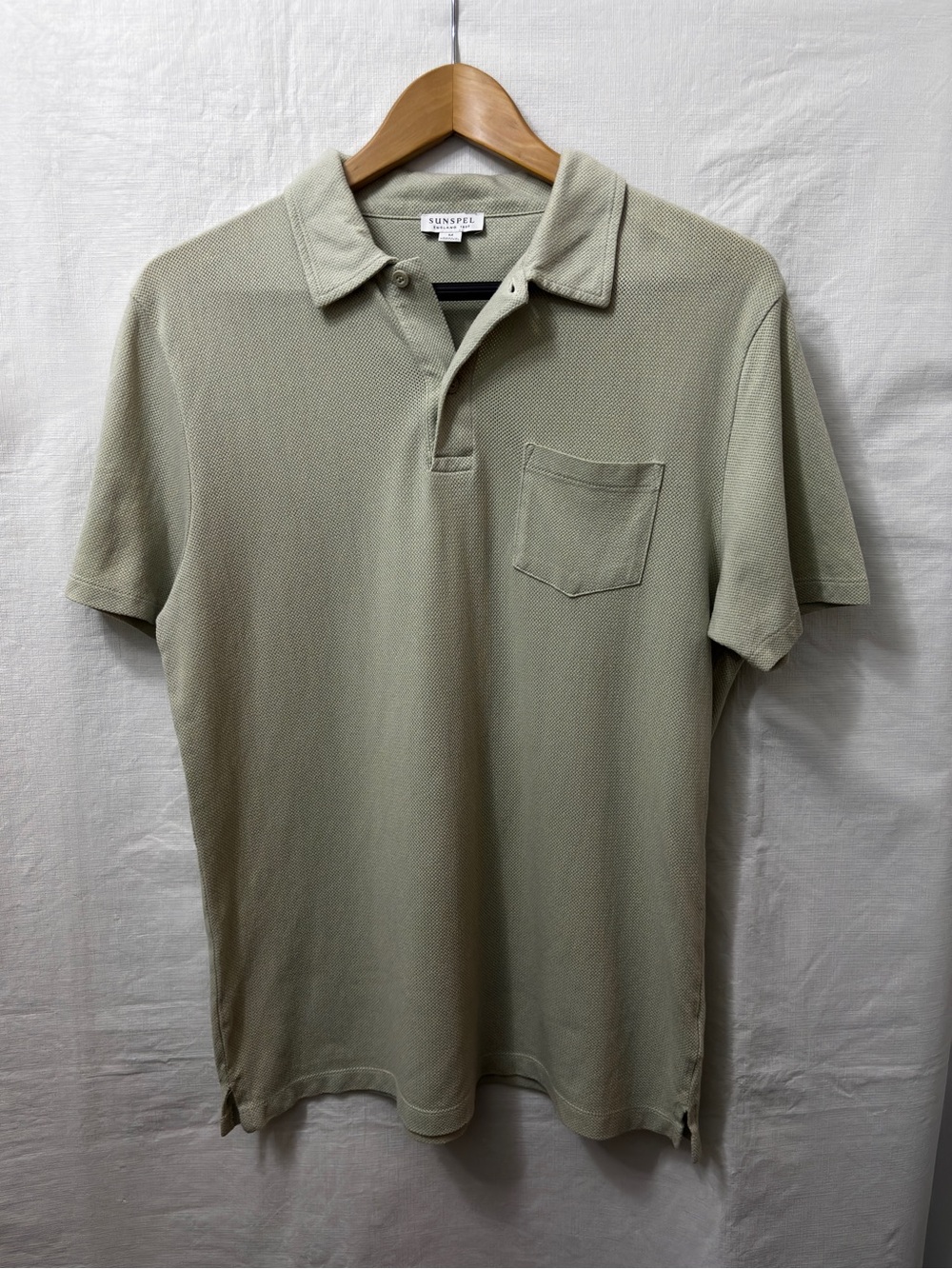 Sunspel Men's Sage Green Short-Sleeve Polo with Chest Pocket